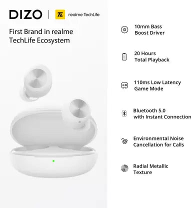 DIZO by Realme Techife GoPods D with Environment Noise Cancellation (ENC) Bluetooth Headset DIZO by Realme Techife GoPods D with Environment Noise Cancellation (ENC) Bluetooth Headset